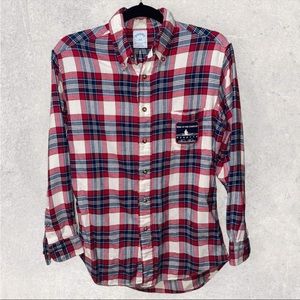 Brooks Brothers Red Plaid Flannel Shirt with CHARLES - REGATTA Patch - Size S